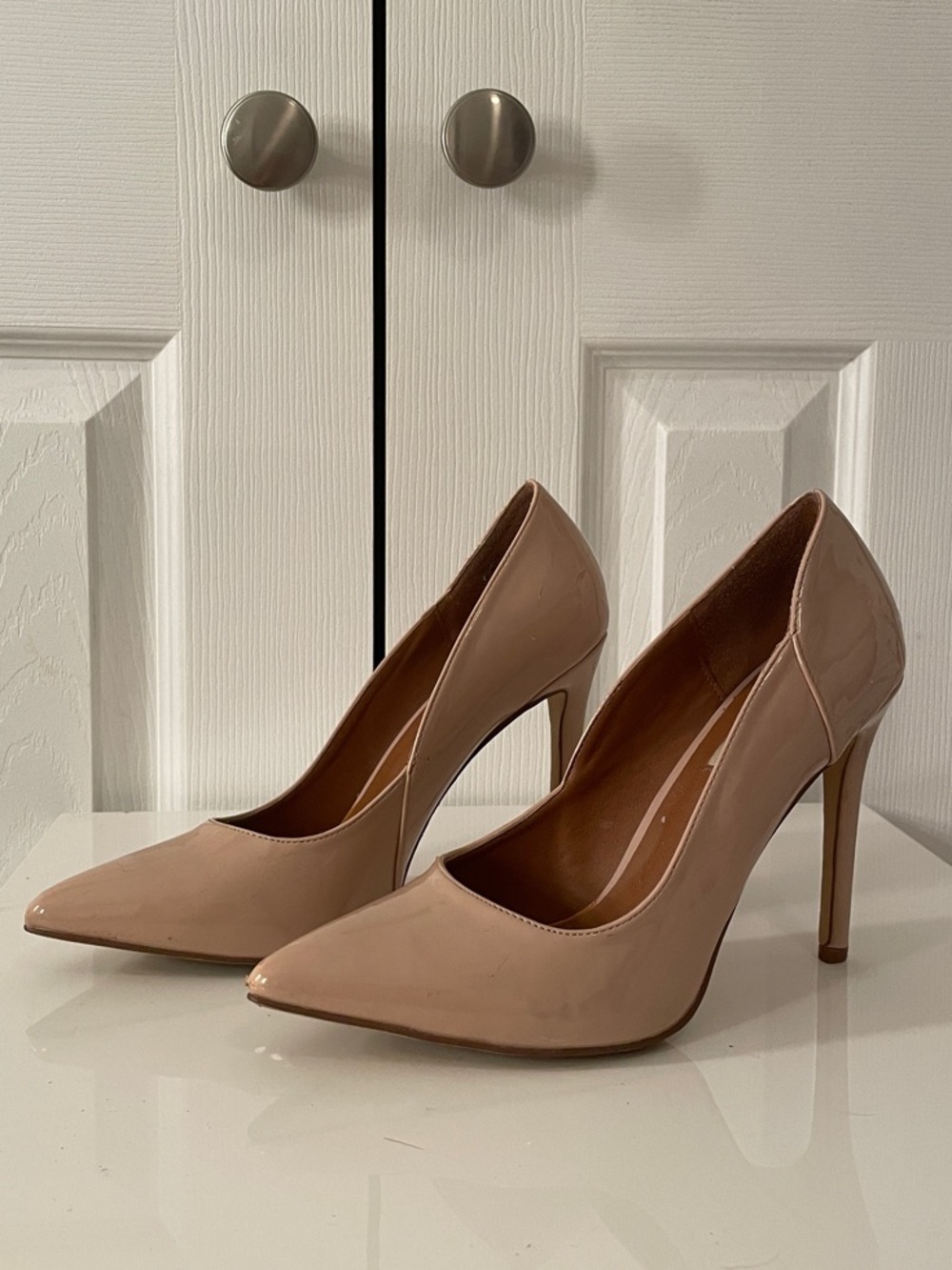 Steve Madden Nude Patent Pointed-Toe Stiletto Pumps